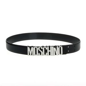 Moschino Men’s Leather Logo Belt - Black with Silver Logo - Sz IT 52 US 36 - New